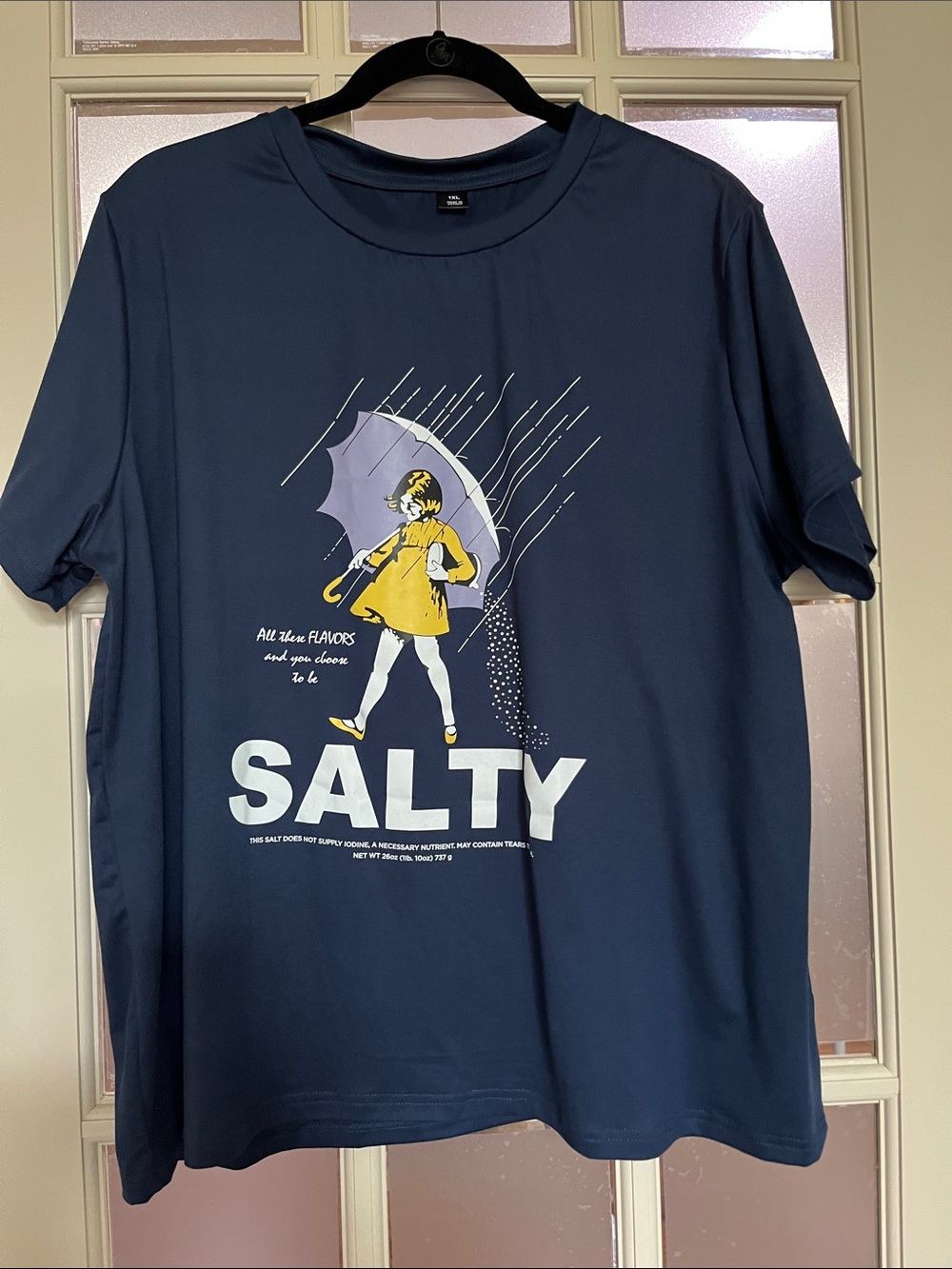 1X SHEIN Navy Blue Graphic 'SALTY' Short Sleeve Tee with vinyl graphic
